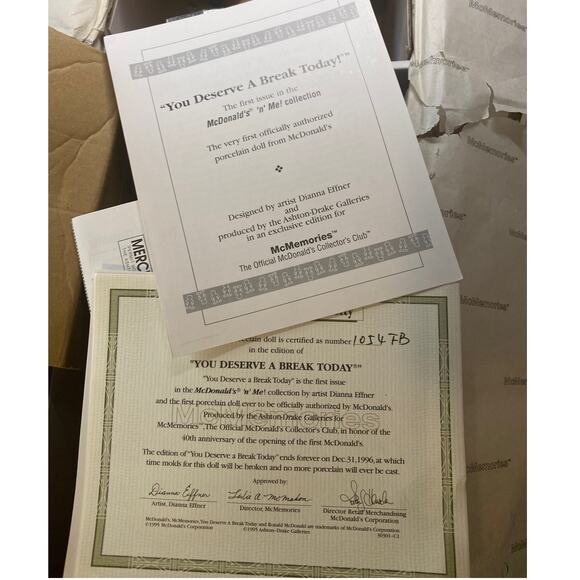 Mcdonald's McMemories Doll Ashton Drake You Deserve Break Today Collectible NRFB - Picture 8 of 10